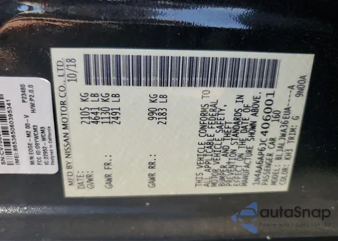 2018 Nissan Maxima 3.5S из США, поврежденный, VIN 1N4AA6AP6JC406001